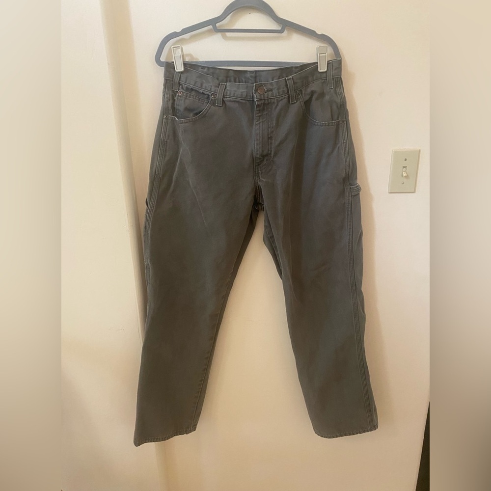 DICKIES Y2K VINTAGE OLIVE GREEN HEAVY DUTY CARGO CARPENTER WORK PANTS 34X32